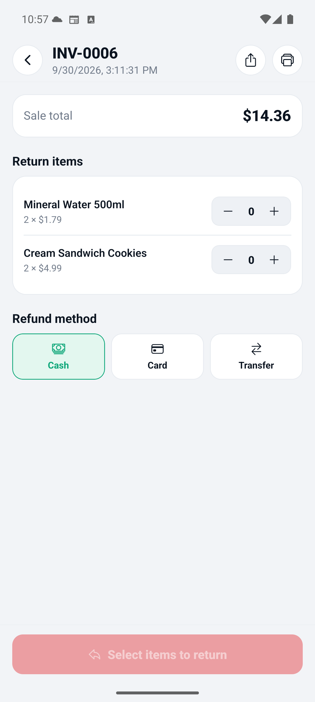 Sale detail and refunds